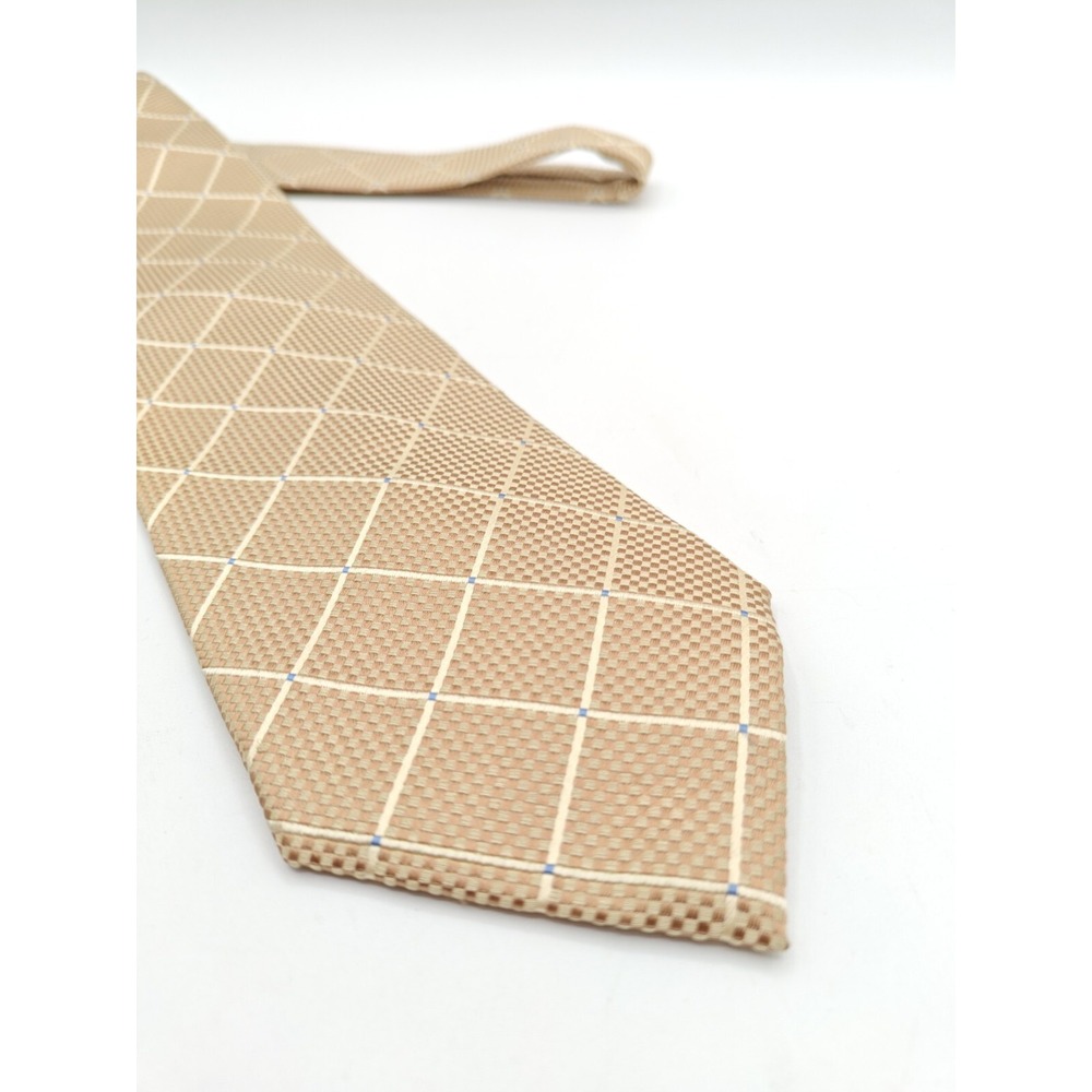 Henry Jacobson Silk Tie Mens Gold Windowpane Geometric Woven Handcrafted 56x3.87